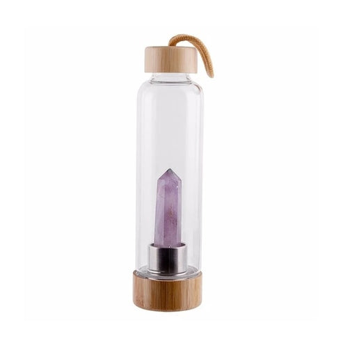 Load image into Gallery viewer, Crystal Infused Elixir Glass &amp; Bamboo Water Bottle
