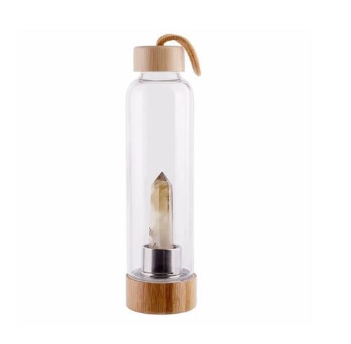 Load image into Gallery viewer, Crystal Infused Elixir Glass &amp; Bamboo Water Bottle
