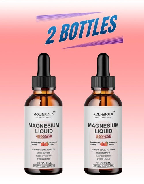 Load image into Gallery viewer, Magnesium Glycinate Liquid Drops - ROLI&amp;ROLA With Cellulose Fiber, Vitamins B6, C, D, Zinc At Night, Digestive Health, Strawberry Flavour 30mlX2 Packets
