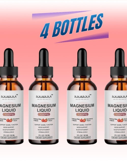 Load image into Gallery viewer, Magnesium Glycinate Liquid Drops - ROLI&amp;ROLA With Cellulose Fiber, Vitamins B6, C, D, Zinc At Night, Digestive Health, Strawberry Flavour 30mlX2 Packets

