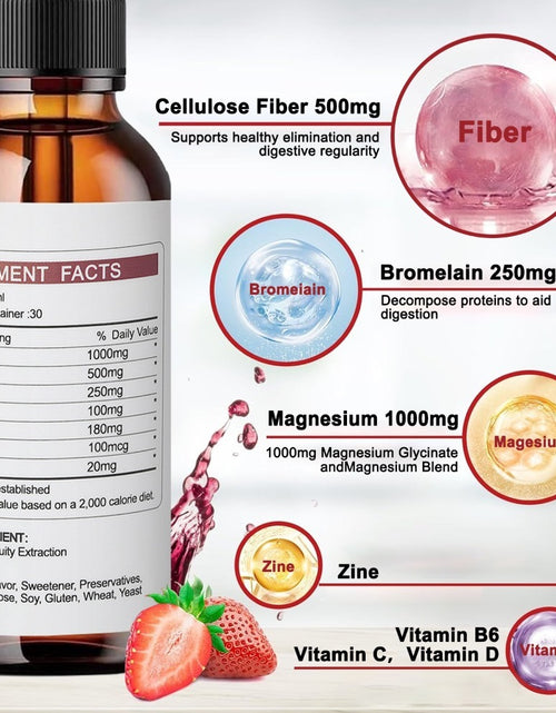 Load image into Gallery viewer, Magnesium Glycinate Liquid Drops - ROLI&amp;ROLA With Cellulose Fiber, Vitamins B6, C, D, Zinc At Night, Digestive Health, Strawberry Flavour 30mlX2 Packets

