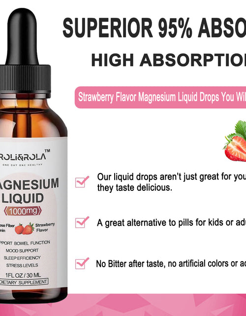 Load image into Gallery viewer, Magnesium Glycinate Liquid Drops - ROLI&amp;ROLA With Cellulose Fiber, Vitamins B6, C, D, Zinc At Night, Digestive Health, Strawberry Flavour 30mlX2 Packets

