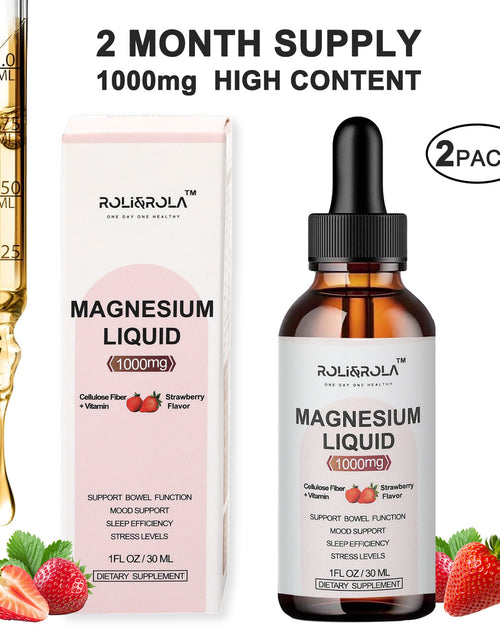 Load image into Gallery viewer, Magnesium Glycinate Liquid Drops - ROLI&amp;ROLA With Cellulose Fiber, Vitamins B6, C, D, Zinc At Night, Digestive Health, Strawberry Flavour 30mlX2 Packets
