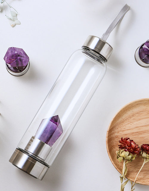 Load image into Gallery viewer, Natural Crystal Column Energy Glass Water Bottle
