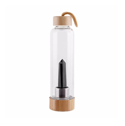 Load image into Gallery viewer, Crystal Infused Elixir Glass &amp; Bamboo Water Bottle
