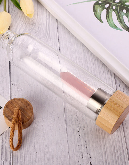 Load image into Gallery viewer, Crystal Infused Elixir Glass &amp; Bamboo Water Bottle
