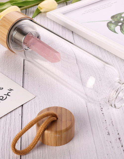 Load image into Gallery viewer, Crystal Infused Elixir Glass &amp; Bamboo Water Bottle
