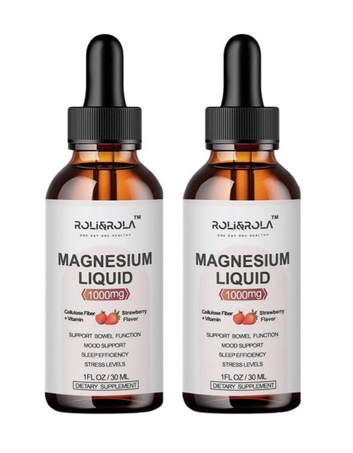 Load image into Gallery viewer, Magnesium Glycinate Liquid Drops - ROLI&amp;ROLA With Cellulose Fiber, Vitamins B6, C, D, Zinc At Night, Digestive Health, Strawberry Flavour 30mlX2 Packets
