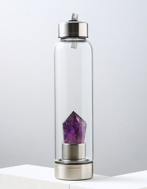 Load image into Gallery viewer, Natural Crystal Column Energy Glass Water Bottle
