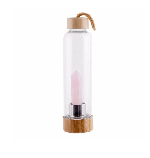 Load image into Gallery viewer, Crystal Infused Elixir Glass &amp; Bamboo Water Bottle
