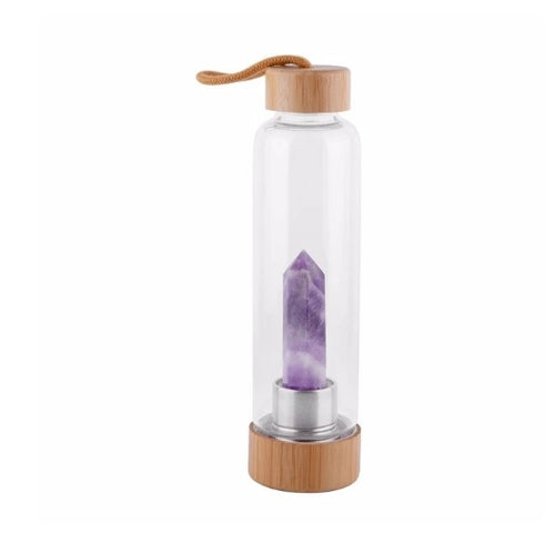 Load image into Gallery viewer, Crystal Infused Elixir Glass &amp; Bamboo Water Bottle
