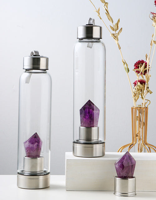 Load image into Gallery viewer, Natural Crystal Column Energy Glass Water Bottle
