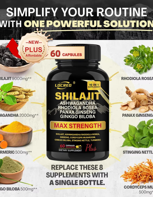 Load image into Gallery viewer, Shilajit Capsules Ashwagandha Extra Strength Dietary Supplement 60 Capsules
