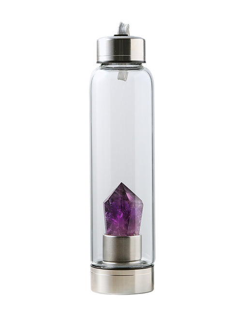 Load image into Gallery viewer, Natural Crystal Column Energy Glass Water Bottle
