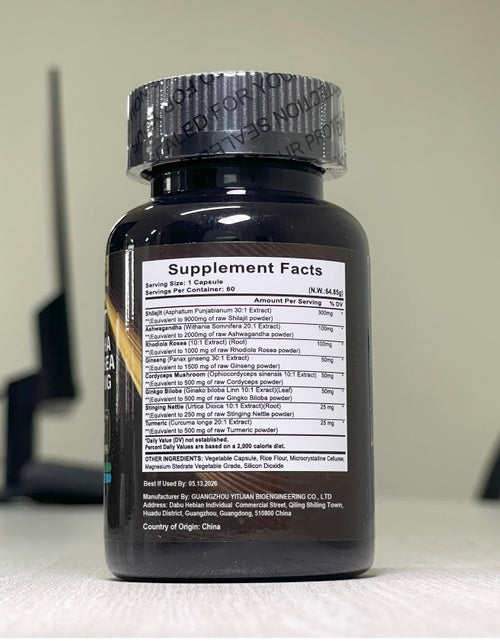 Load image into Gallery viewer, GlowVigor Shilajit 9000 Panax Ginseng 1500MG Ashwagandha 2000MG Rhodiola Rosea 999MG, Turmeric 500MG, Gingko Biloba 500MG, Stinging Nettle 250MG
